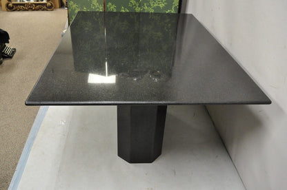 Vintage Modern Black Granite Rectangular Dining Table with Narrow Pedestal Base