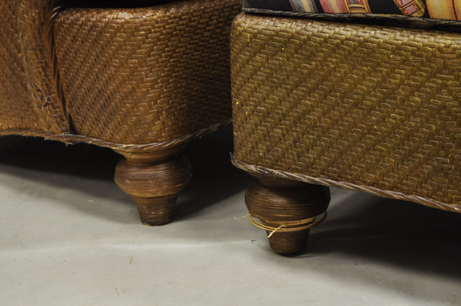 Mark Hampton Collection Hickory Chair Wicker Rattan Lounge Club Chair & Ottoman