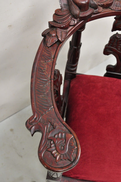 Renaissance Style Mahogany Corner Chair Side Chair with Carved Face