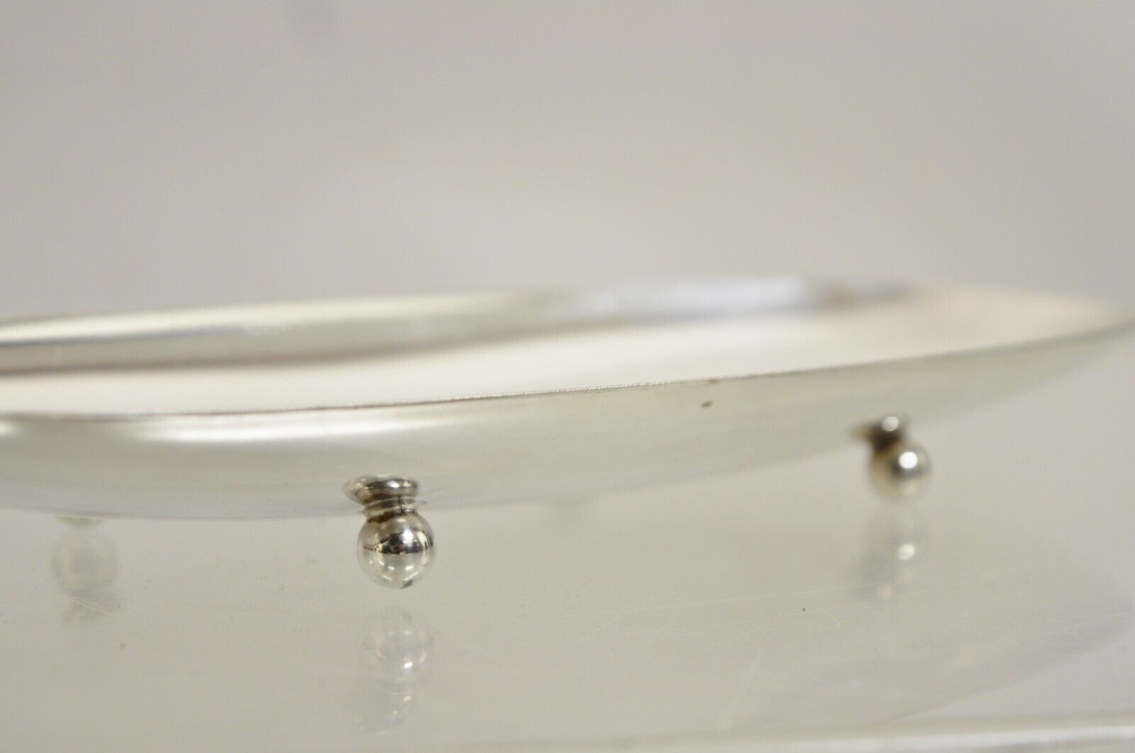 Vintage Mid Century Danish Modern Narrow Silver Plated Footed Dish Tray - 2 Pcs