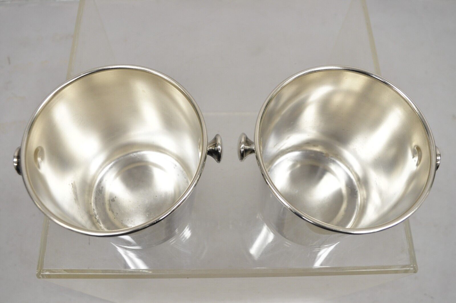 Mid Century Modern Small Silver Plated Champagne Wine Chiller Bucket  - a Pair