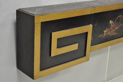 Vintage Chinoiserie Oriental Black Lacquer & Gold Greek Key 77" Window Valance