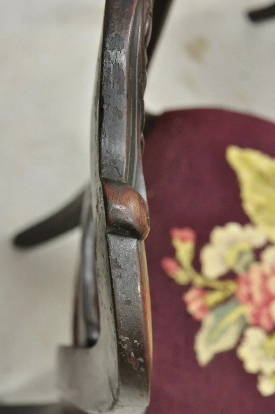 Antique Eastlake Victorian Carved Mahogany Needlepoint Parlor Side Chairs - Pair