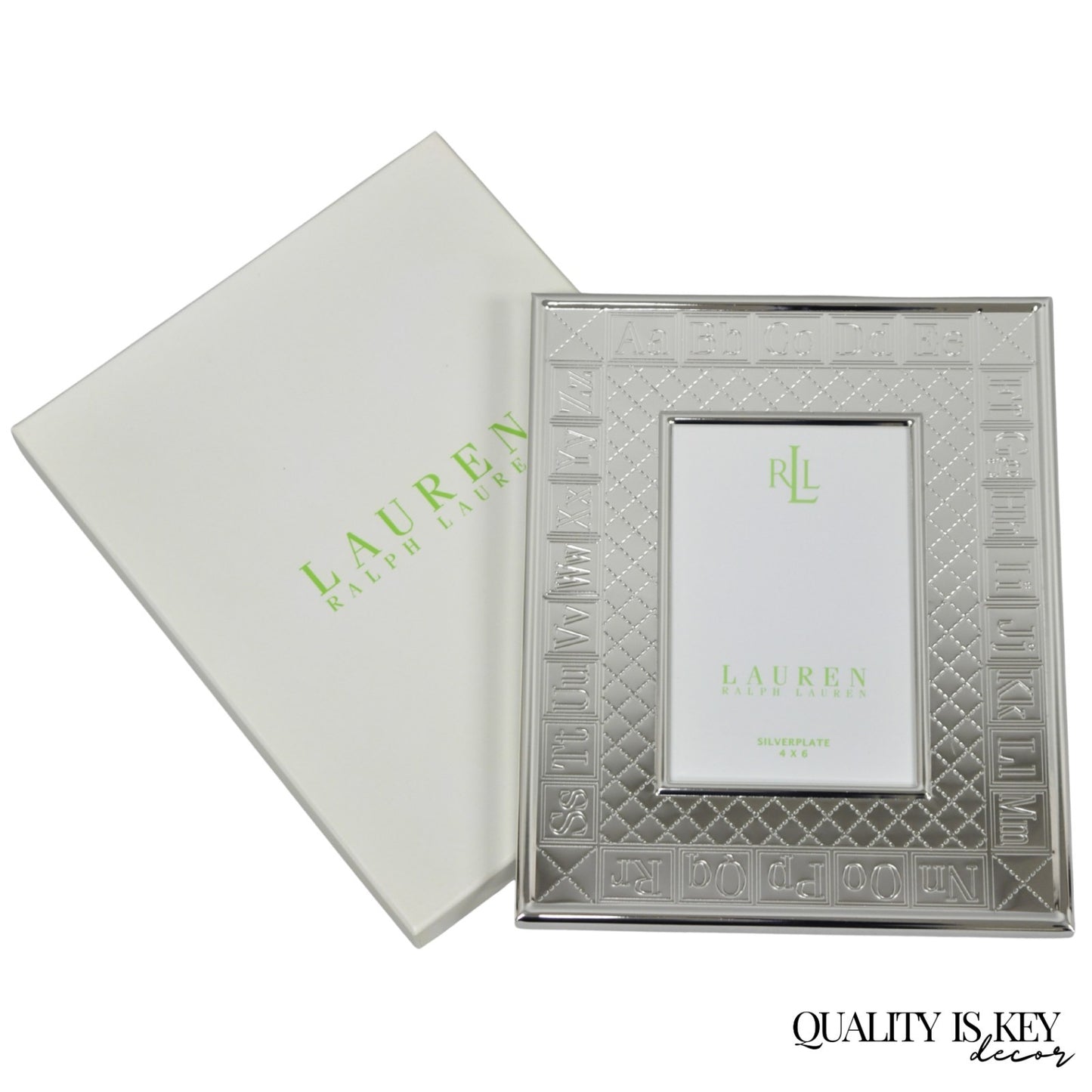 Ralph Lauren Silver Plated 4x6 Picture Frame MacKenzie Quilt Alphabet Motif NIB