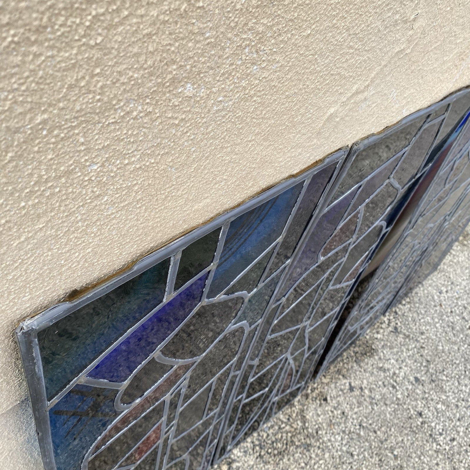 Vintage "Yo" & Door Art Deco Blue & Red Leaded Stained Glass Window 43x15 - 4 Pc