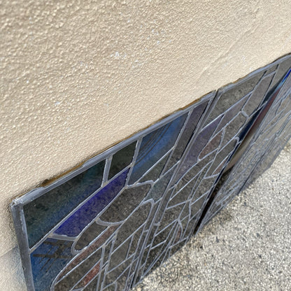 Vintage "Yo" & Door Art Deco Blue & Red Leaded Stained Glass Window 43x15 - 4 Pc