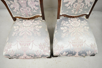 Victorian Floral Scrollwork Carved Mahogany Parlor Slipper Side Chairs - a Pair