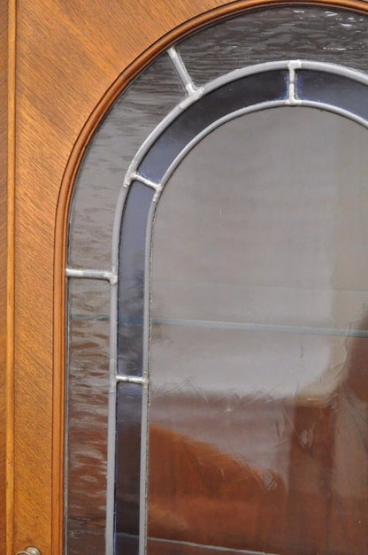 Antique Federal Style Mahogany China Display Cabinet with Stained Glass Doors