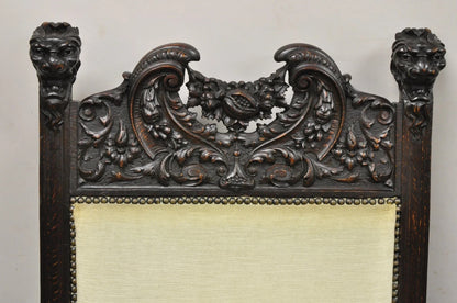 RJ Horner Attr Renaissance Figural Lion Carved Oak Wood Dining Chairs - Set of 6