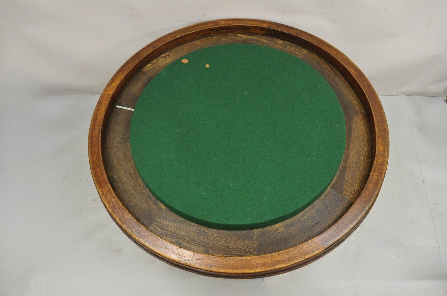 Antique Victorian 54" Round Oak Wood Cast Iron Pedestal Base Poker Game Table