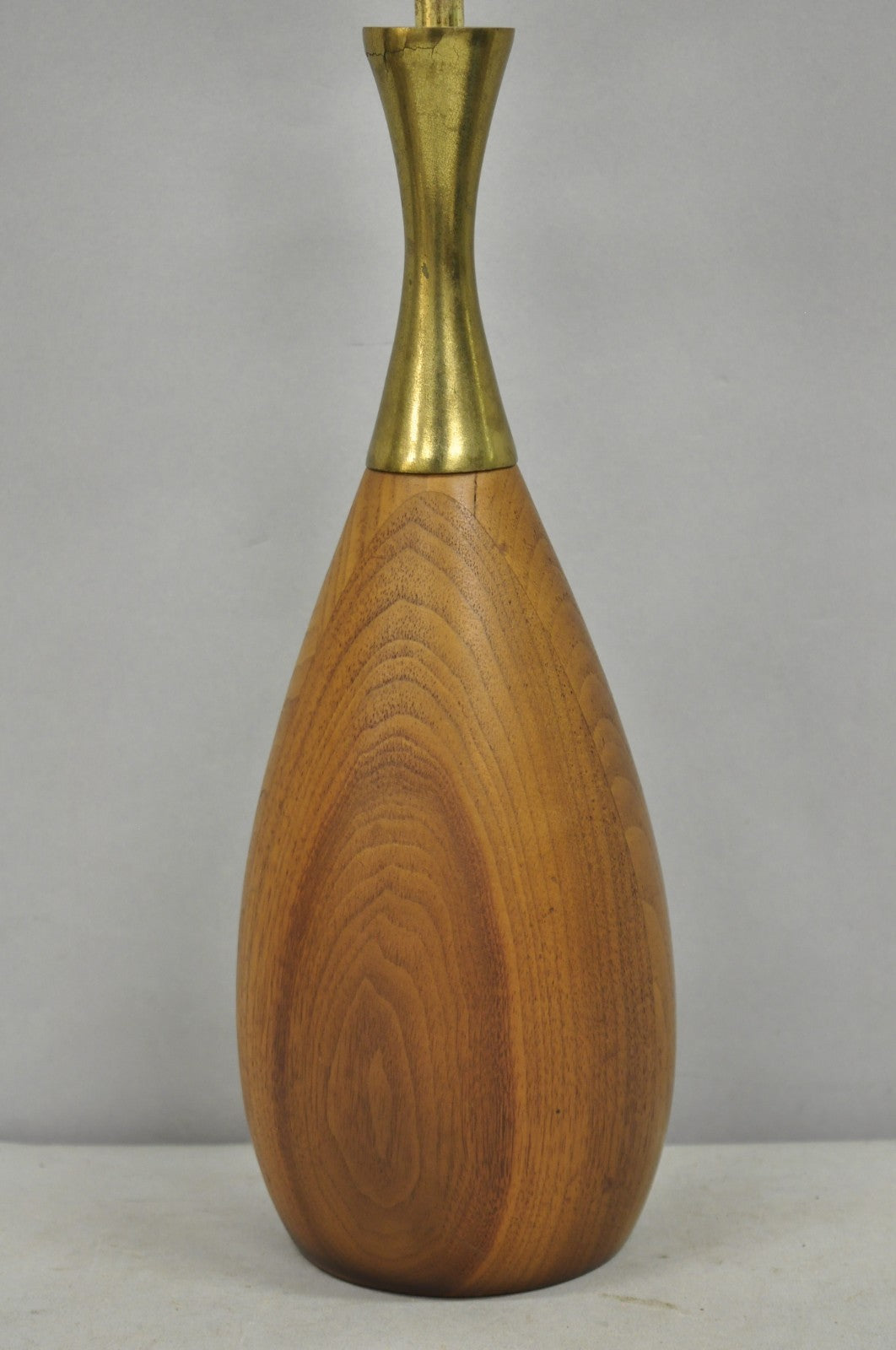 Vintage Tony Paul Mid Century Modern Sculpted Walnut & Brass Small Table Lamp