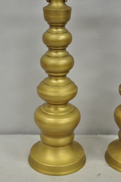 Vintage Oriental Foo Dog Stacked Brass Pricket Chinese 20" Candlesticks - a Pair