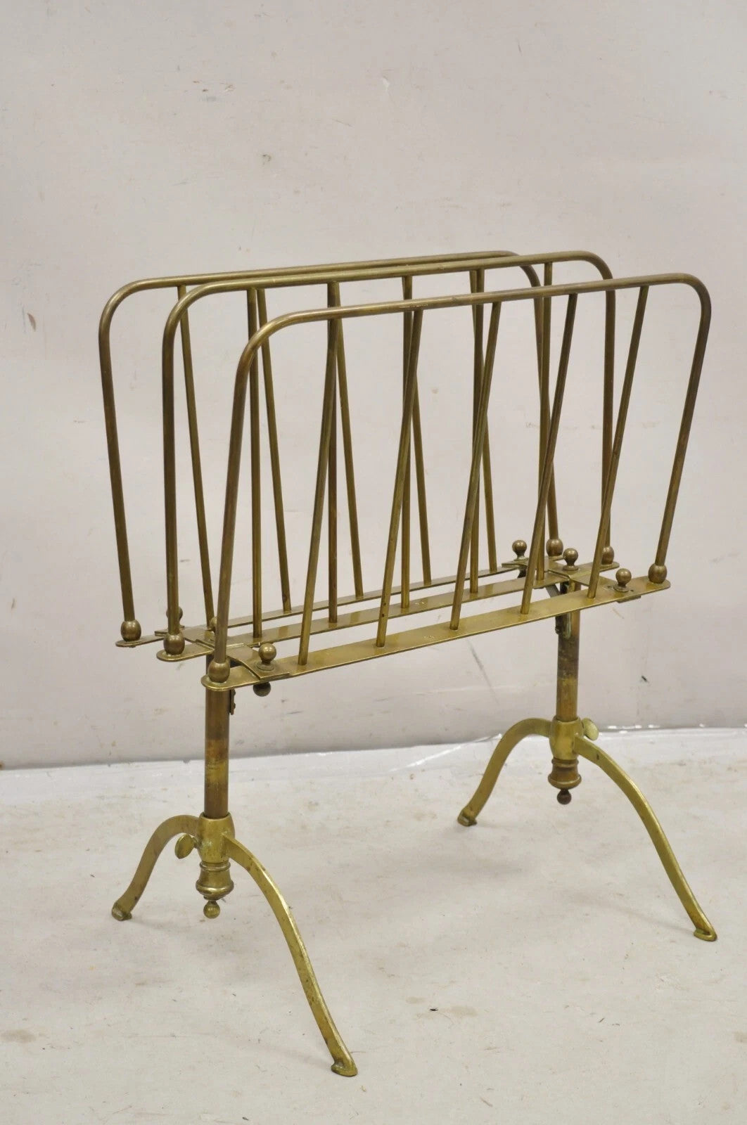 Vintage A. Ravenel Paris French Mid Century Modern Brass Magazine Rack Stand