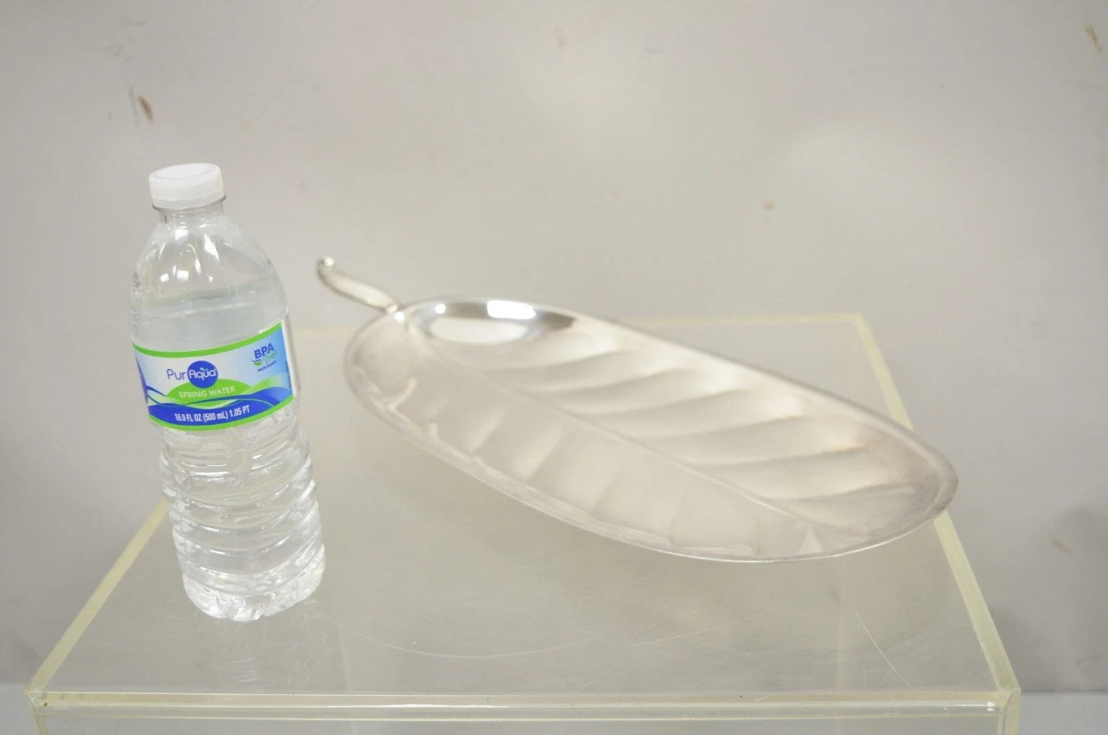 F.B. Rogers Silver Plated Oval Leaf Form Serving Bar Tray Platter with Handle