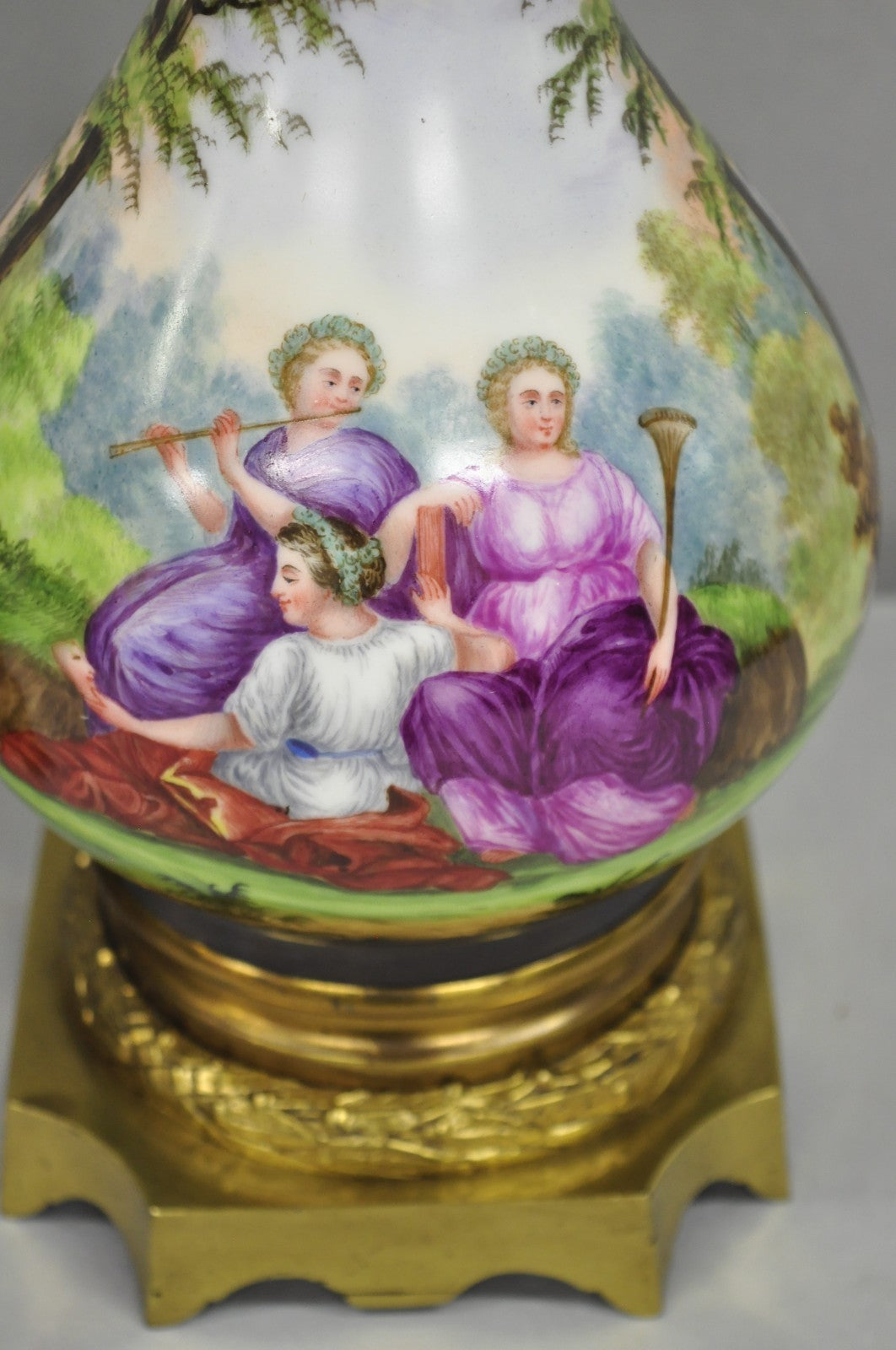 Antique French Napolean III Hand Painted Porcelain Oil Lamp Table Lamps - a Pair