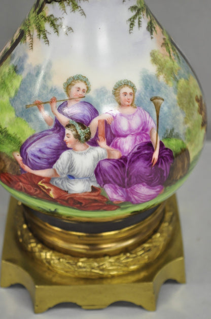 Antique French Napolean III Hand Painted Porcelain Oil Lamp Table Lamps - a Pair