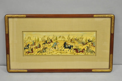 Vintage Persian Miniature Framed Hand Painted Polo Players & Horses on Bone