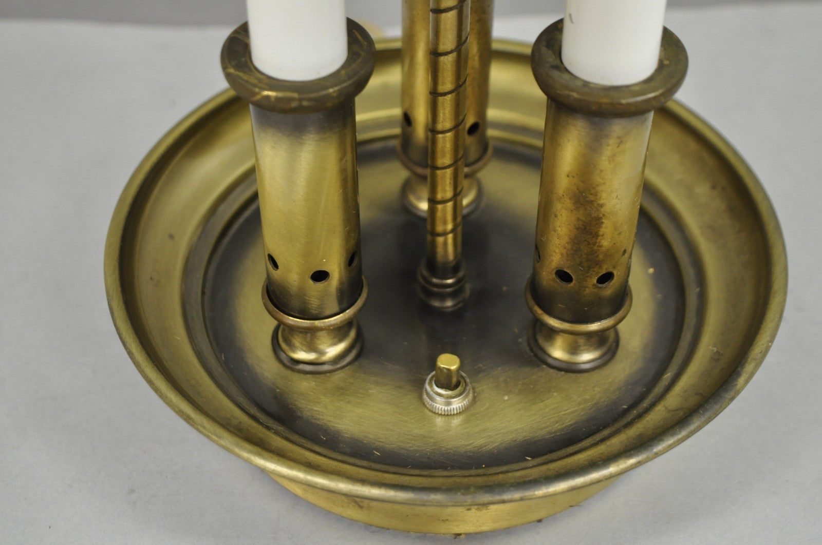 Vintage French Country Brass Candlestick Tole Metal Shade Bouilotte Desk Lamp