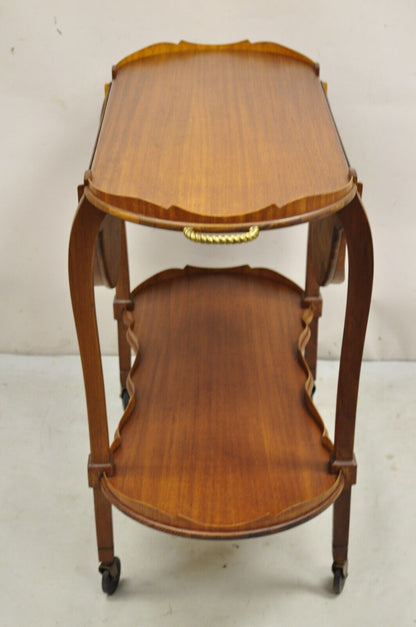 Vintage Regency Style Mahogany Drop Leaf Rolling Server Cart Buffet.