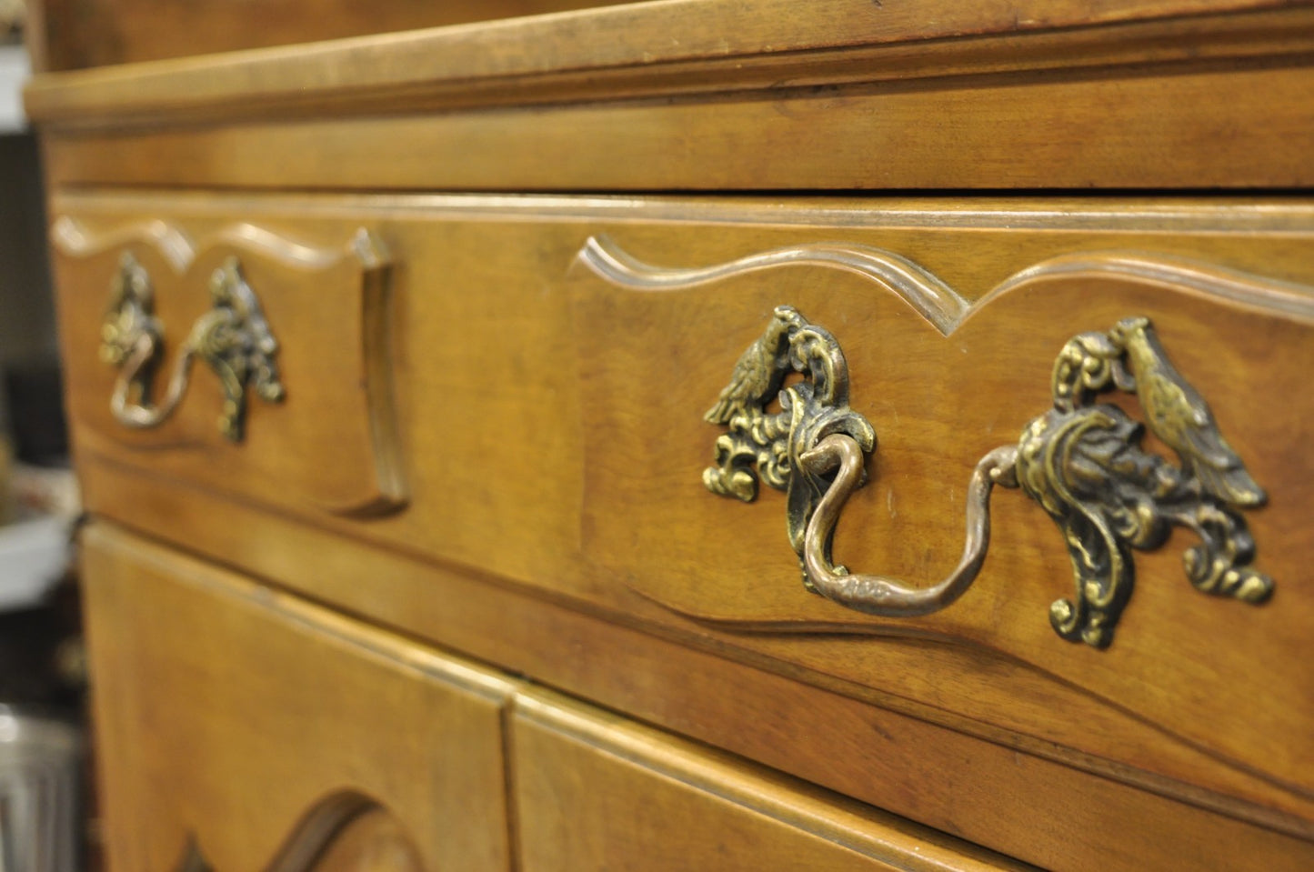 Vintage French Country Provincial Walnut Fruitwood Tall Chest Dresser Cabinet