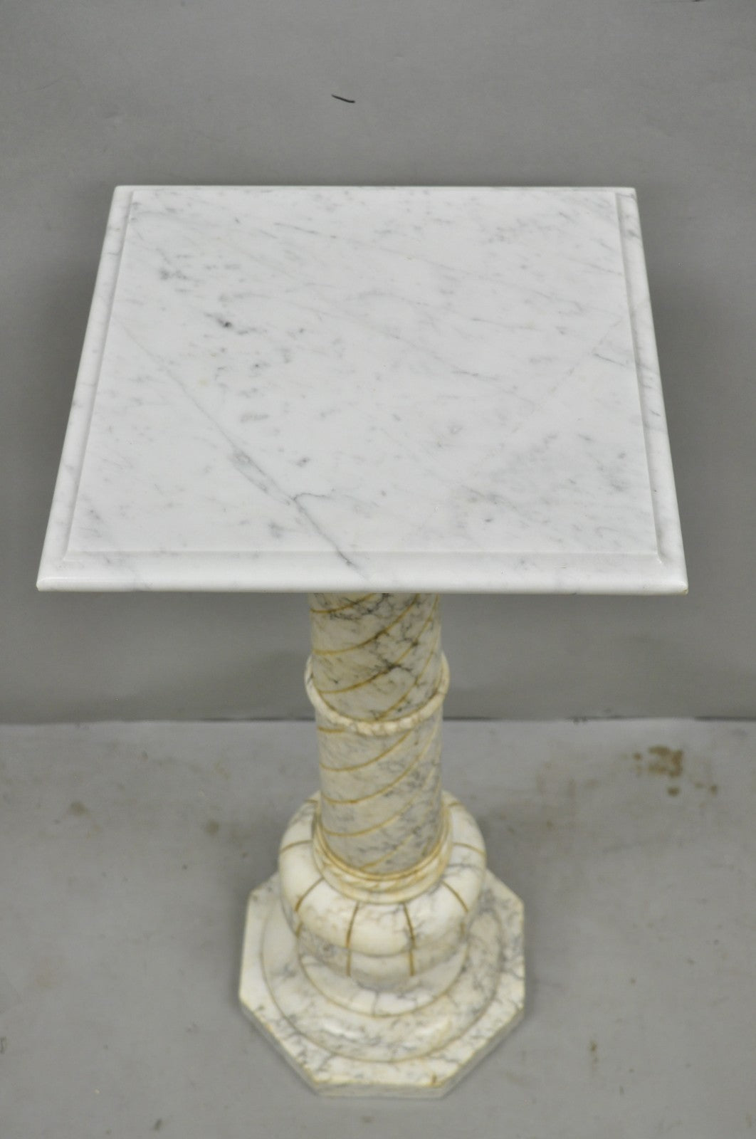 Vintage Italian Classical Carved Marble Column Form Square Top Pedestal Stand