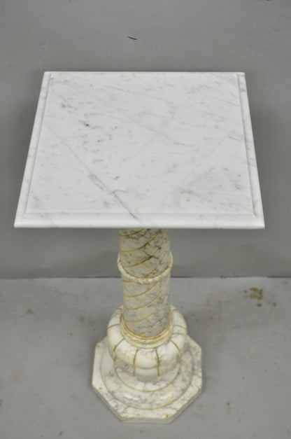 Vintage Italian Classical Carved Marble Column Form Square Top Pedestal Stand