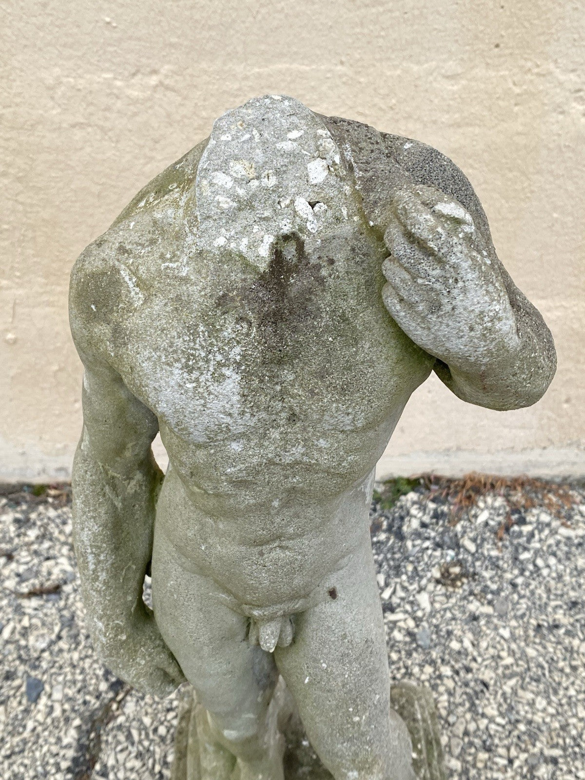 Antique Cast Stone Concrete Small 24" Nude Garden Statue Sculpture of David