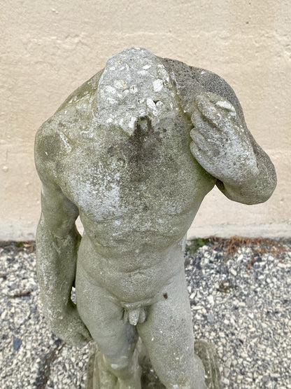 Antique Cast Stone Concrete Small 24" Nude Garden Statue Sculpture of David
