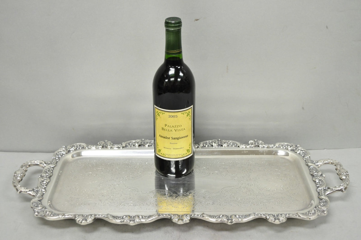 Vintage Old English Poole Silver Plated Footed Narrow Serving Platter Bar Tray