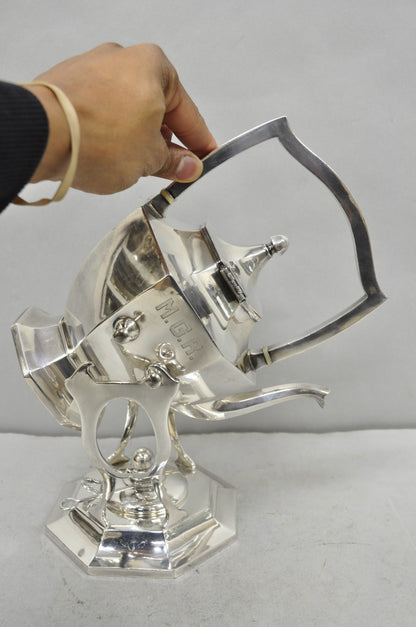 Antique Wilcox Art Deco Silver Plated Tilting Coffee Teapot on Stand "M.G.R."