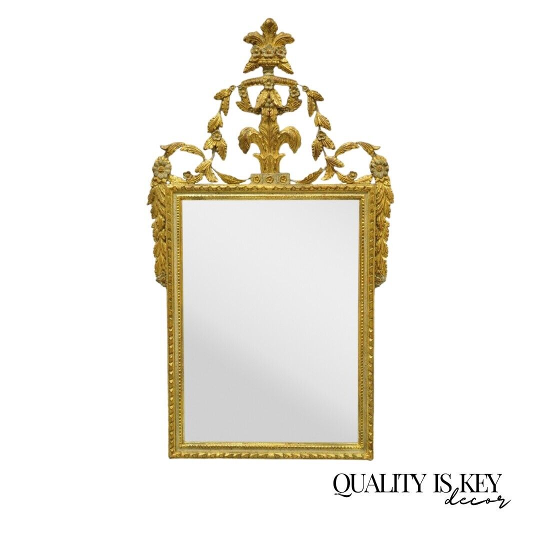 Vintage Italian Gold Giltwood Carved Wood Leafy Scrollwork Console Wall Mirror