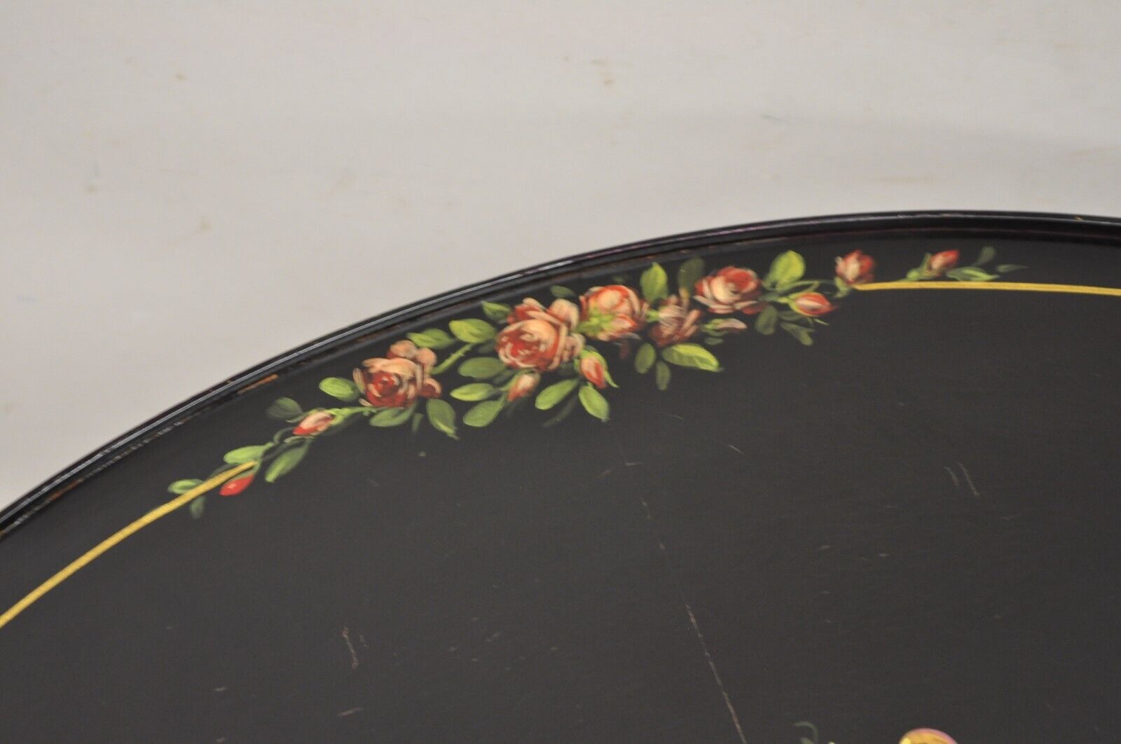 Vintage Imperial Furniture Regency Black Hand Painted Curule Kidney Side Table