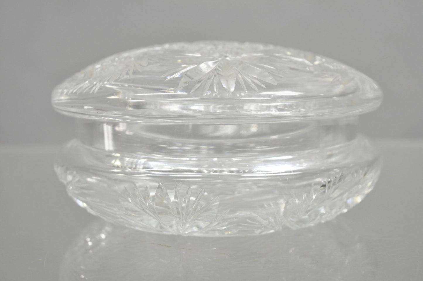 Vintage Art Deco Bohemian Cut Crystal Glass Czech Ladies Vanity Powder Jar