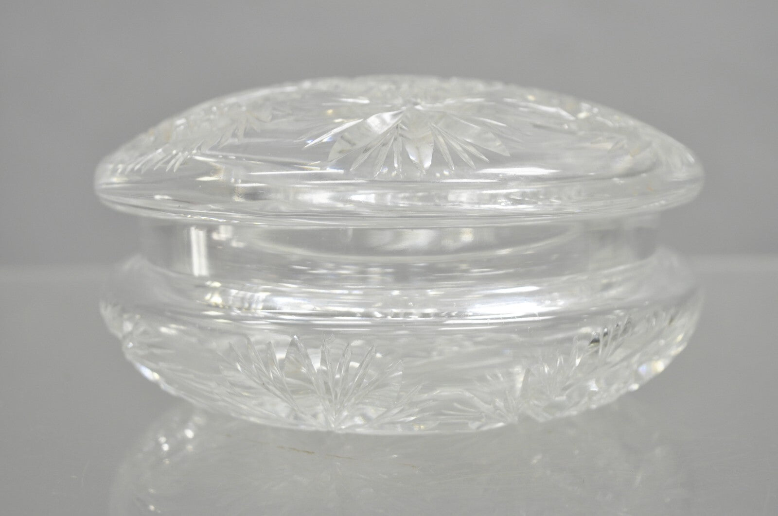 Vintage Art Deco Bohemian Cut Crystal Glass Czech Ladies Vanity Powder Jar