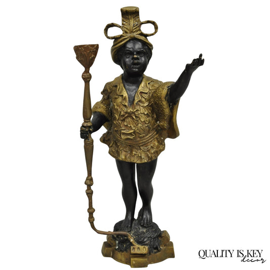 Vintage Moorish Venetian Blackamoor Figural Bronze Candelabra Candle Holder