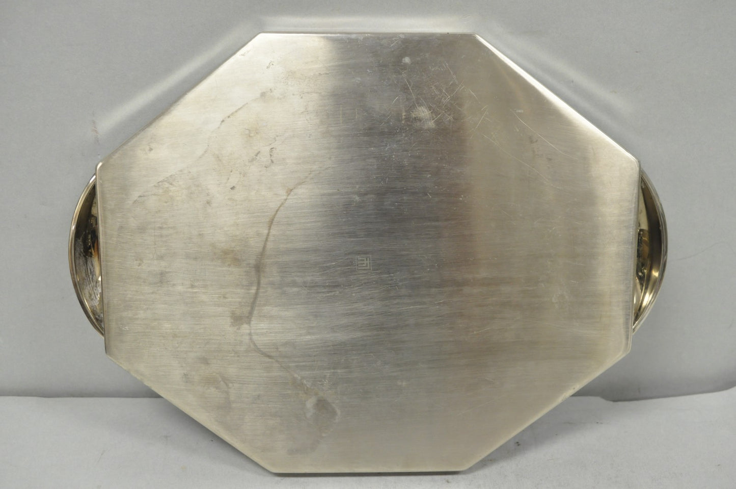 Modern Art Deco Style Silver Plated Nickel Octagonal Vanity Bar Tray "FE"