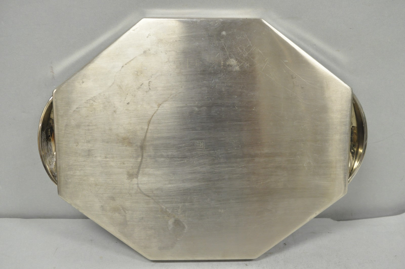Modern Art Deco Style Silver Plated Nickel Octagonal Vanity Bar Tray "FE"