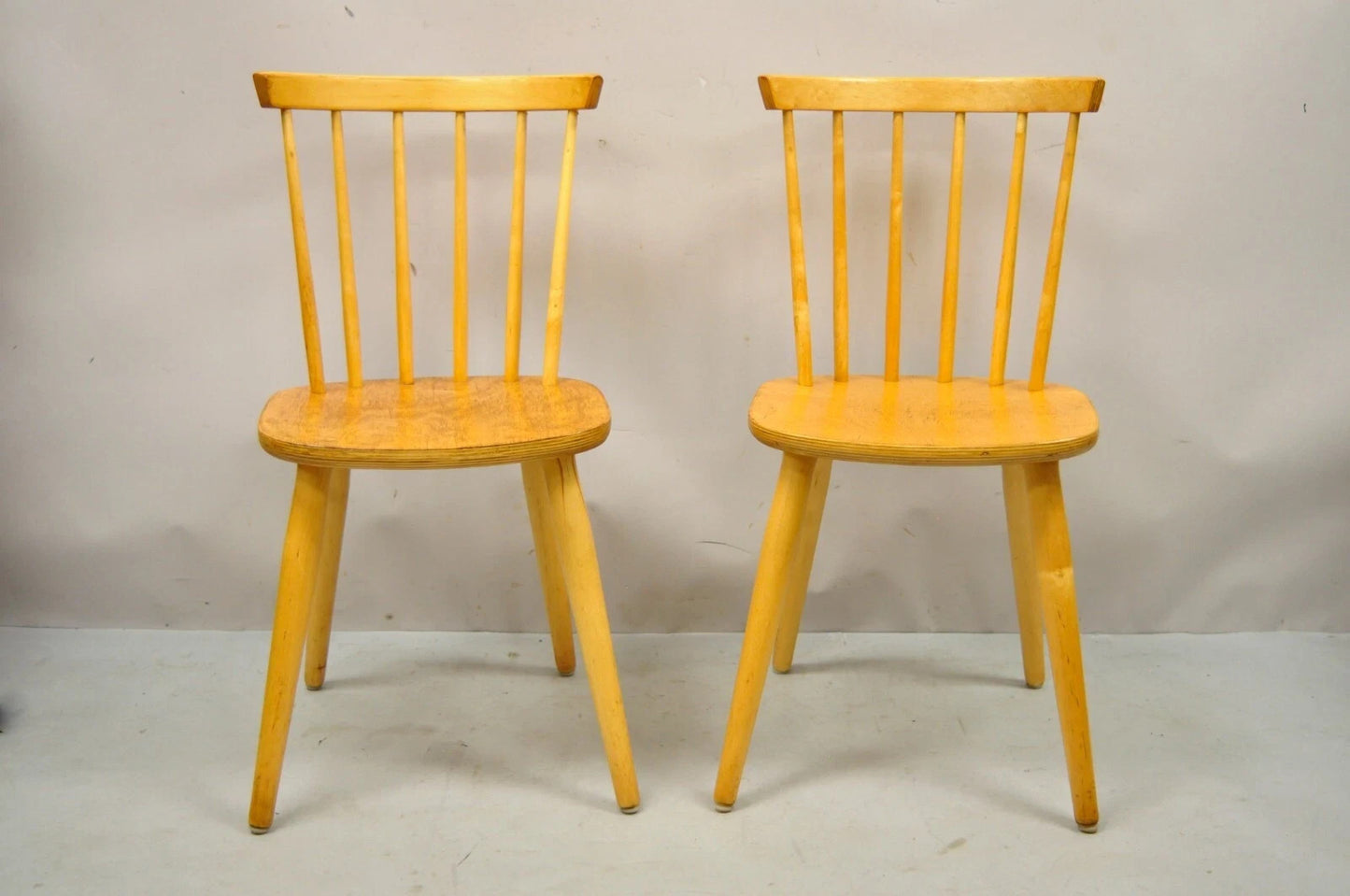 Vintage Mid Century Modern Spindle Back Birch Maple Side Chairs - a Pair