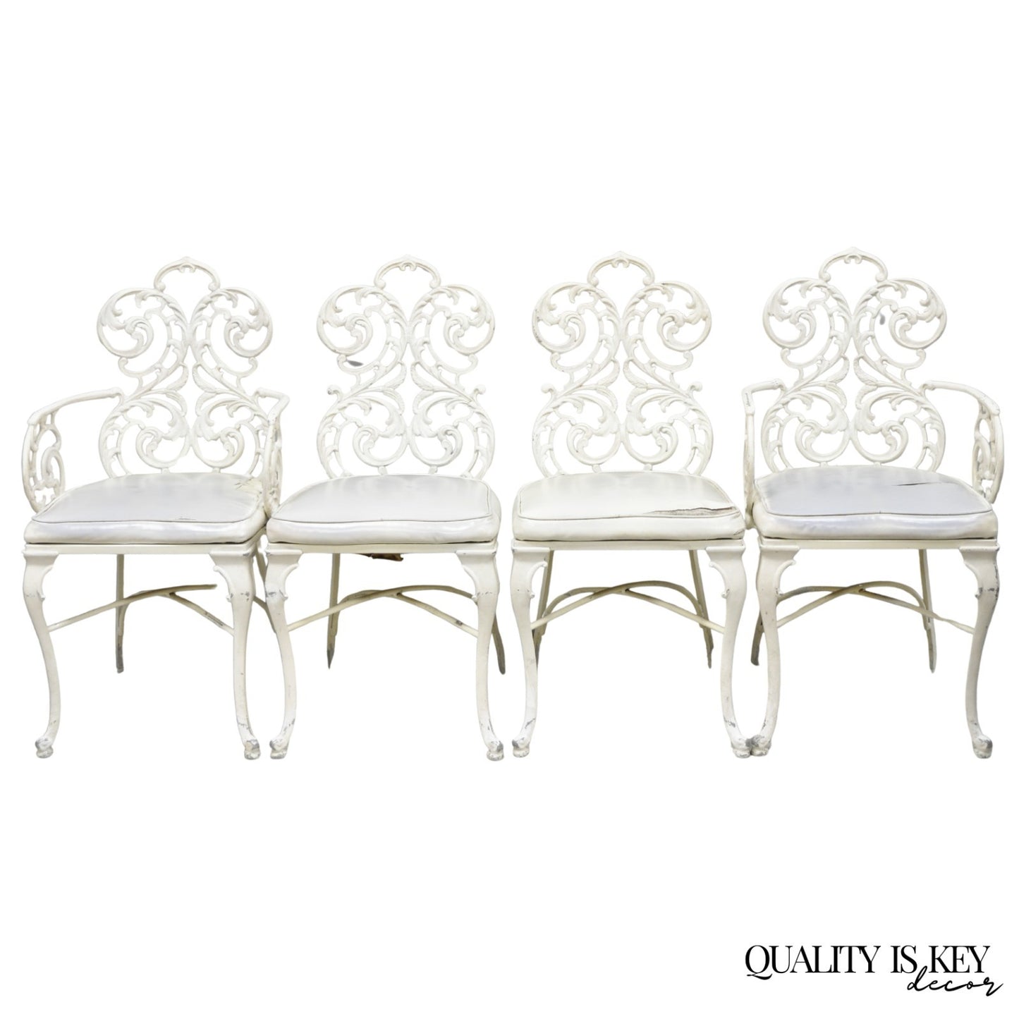 Vintage Art Nouveau Style Trojan Scrolling Cast Aluminum Dining Chairs Set of 4