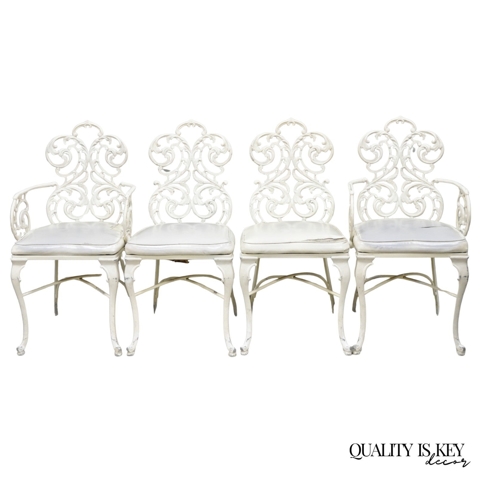 Vintage Art Nouveau Style Trojan Scrolling Cast Aluminum Dining Chairs Set of 4