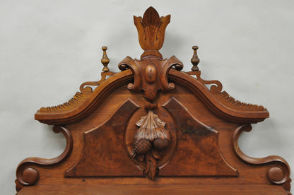 Antique Eastlake Victorian Carved Walnut Oval Mirror Sideboard Backsplash Shelf