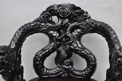 Antique Japanese Dragon Carved Wood Export Oriental Palace Lounge Arm Chair