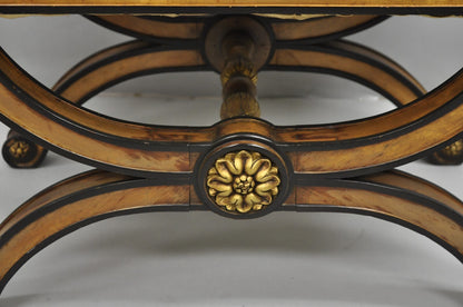 Vintage Italian Regency Style Curule Carved Walnut Upholstered X-Bench Stool