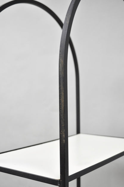 Vintage Mid Century Modern Narrow Arched Wrought Iron Etagere Bookcase - a Pair