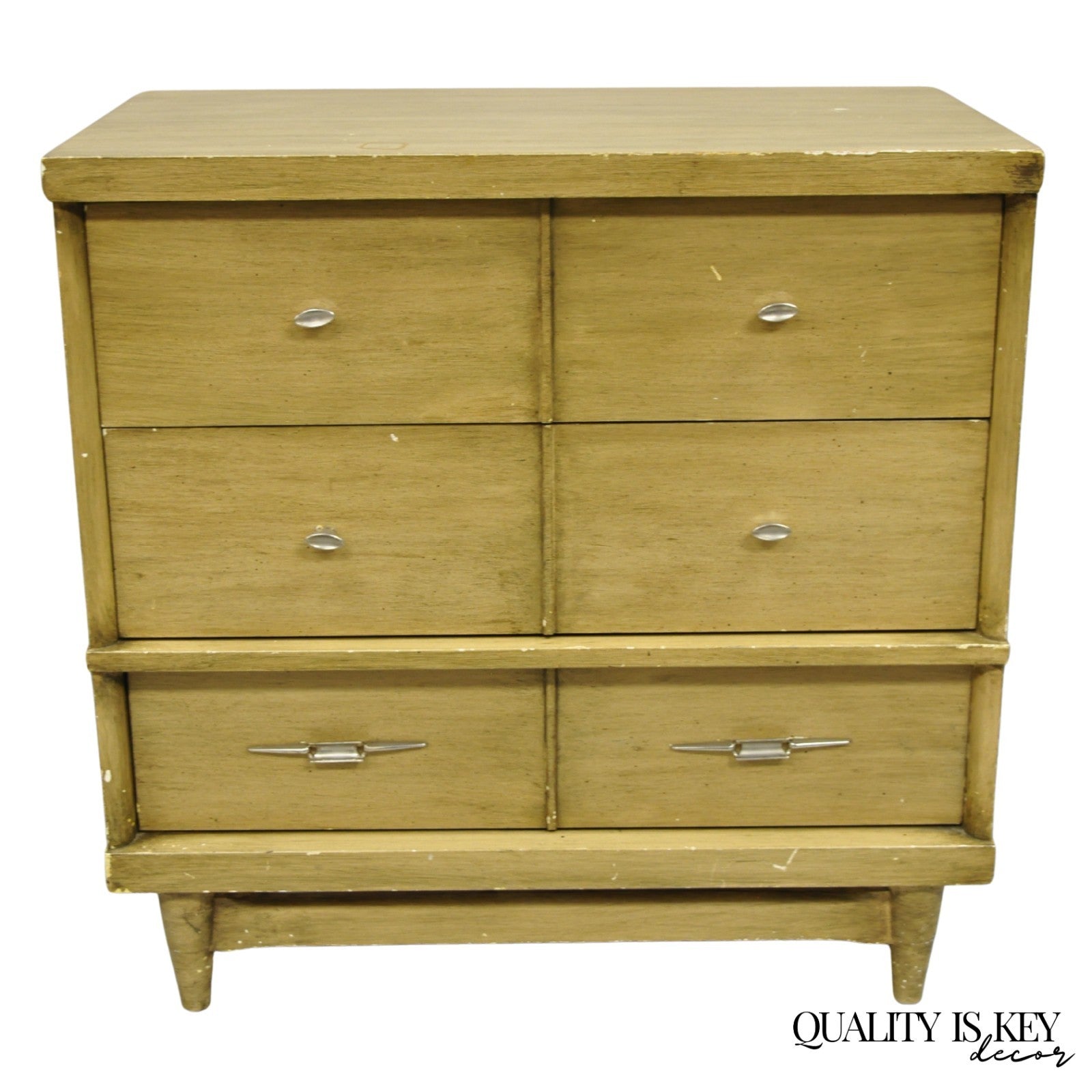 Vintage Mid Century Modern Blonde Wood 3 Drawer Dresser Commode Chest Nightstand