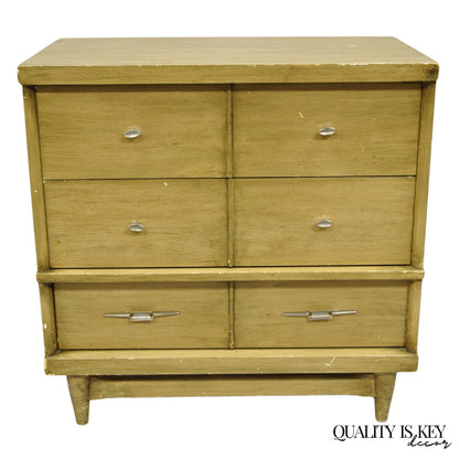 Vintage Mid Century Modern Blonde Wood 3 Drawer Dresser Commode Chest Nightstand