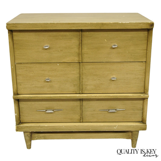 Vintage Mid Century Modern Blonde Wood 3 Drawer Dresser Commode Chest Nightstand