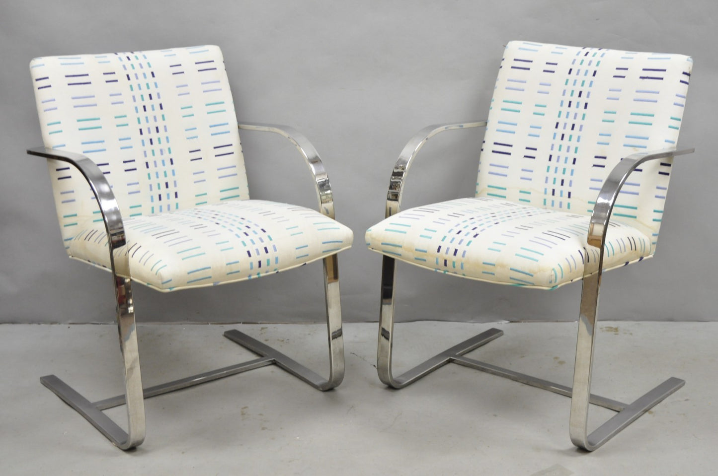 Vintage Mid Century Modern Brno Style Chrome Cantilever Baughman Arm Chair Pair