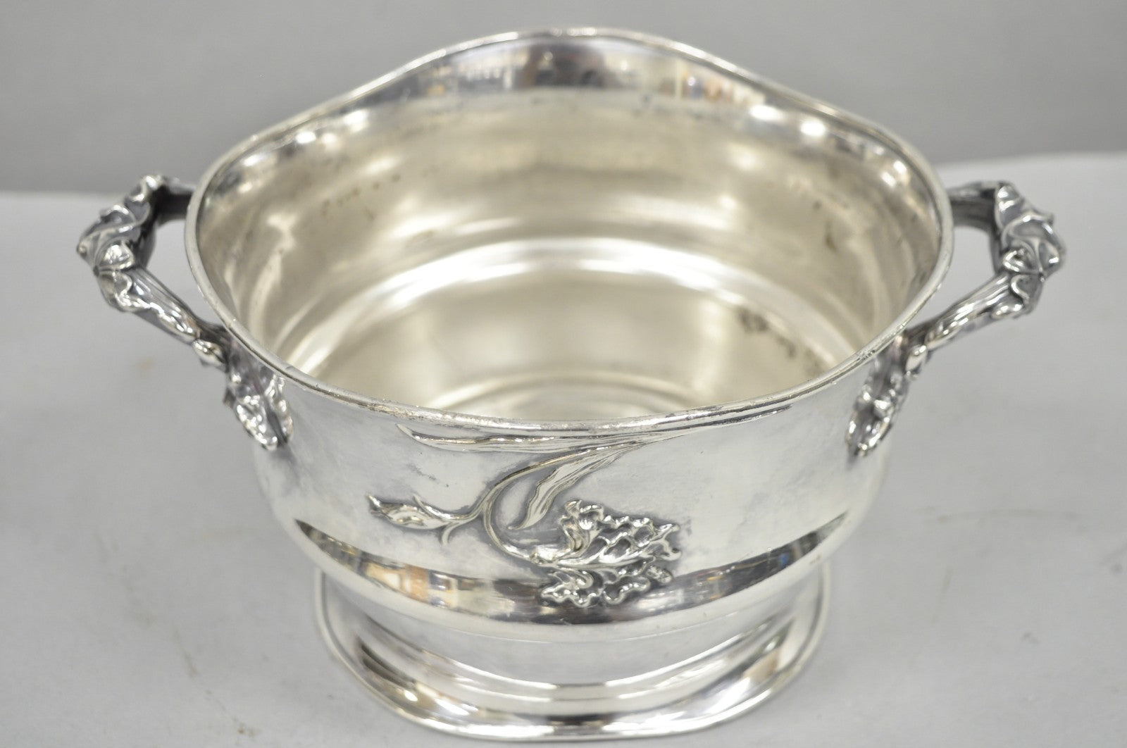 Art Nouveau Silver Plated Floral Repousse Champagne Chiller Wine Bottle Coaster