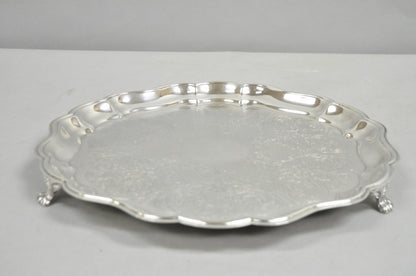 Vintage Sheridan Victorian Silver Plated Footed Round Serving Platter Bar Tray